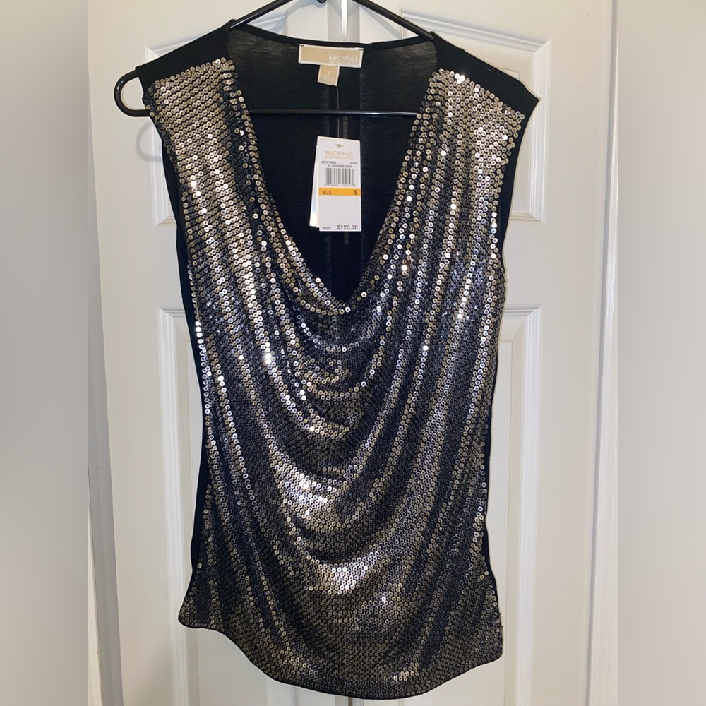 MICHAEL Michael Kors silver sequined sleeveless top. NWT. Small.